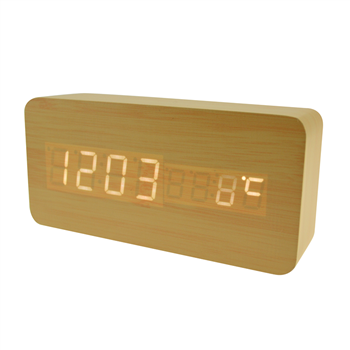 Rectangular Wooden Clock with Temperature and Time