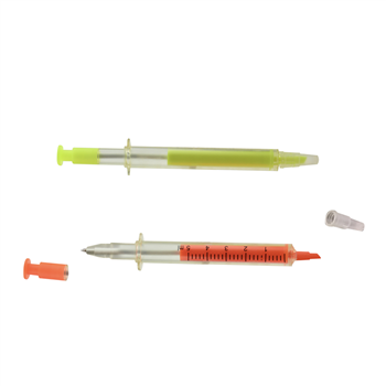 Syringe Shape Ballpoint Pen with Highlighter