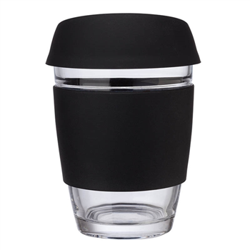 12 oz. Glass Mug w/ Silicone Grip & Lid