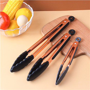 10.6'' Stainless Steel Food Tongs w/Silicone Locking Clip Barbeque Kitchen Tongs (Round Hole)