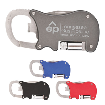 Bottle Opener Carabiner With Flashlight & Knife