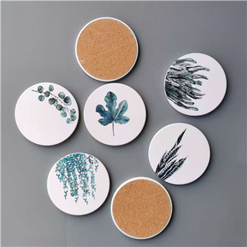 3.5" Round Ceramic Coaster with Cork Base