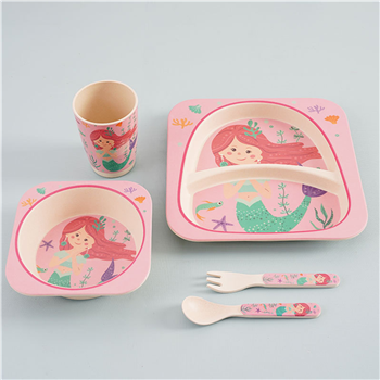 5Pcs/Set Bamboo Kids Dinnerware Set